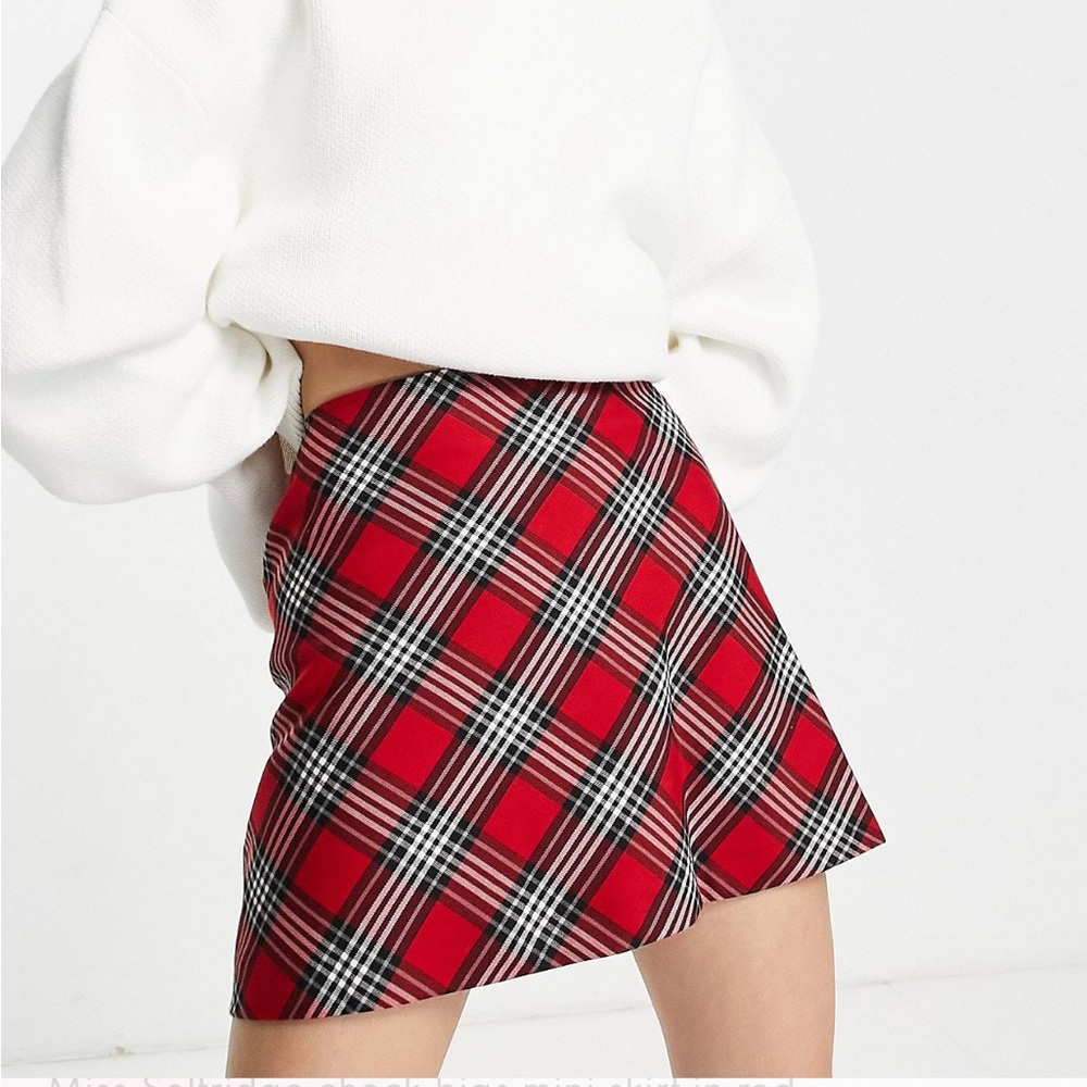 Miss Selfridge check bias mini skirt in red size 2